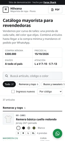 Captura en celular del mismo catálogo